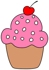 Cartoon muffin with cherry. Cupcake clipart. Dessert illustration.