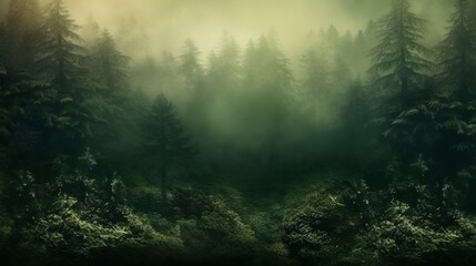 Scary and foggy forest background with empty space, Generative AI