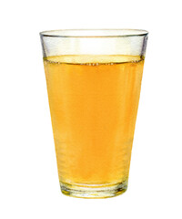 Watercolor apple juice in a glass isolated on white background. Hand-drawn painting