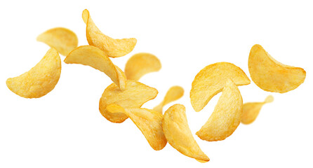 Flying delicious potato chips, cut out