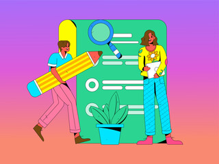 Invite friends to conduct questionnaire survey flat vector concept operation hand drawn illustration
