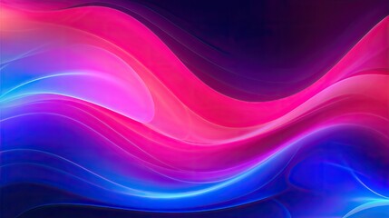 An abstract pink-blue neon background with glowing wave lines. Generative AI 