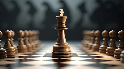 A chessboard and a king pierce. A leadership concept. Generative AI 