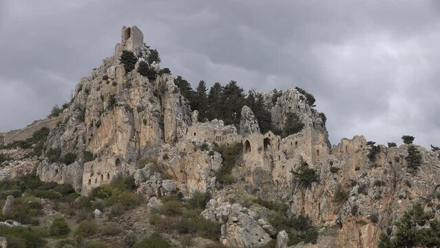 Beautiful St Hilarion castle, built on a strategic location in the mountains, landmark destination in Northern Cyprus
