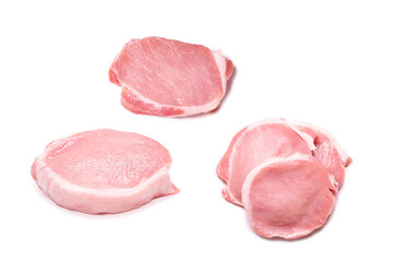 Raw pork pieces isolated on a white background.