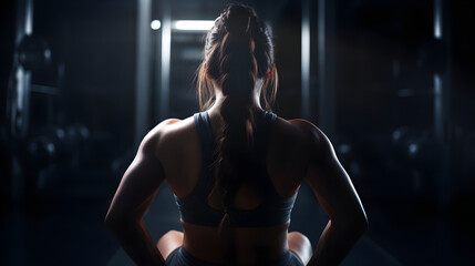 Fototapeta na wymiar Woman's portrait in the gym making exercises. Fitness beautiful girl, sorrounded by an epic and inspiring light. 