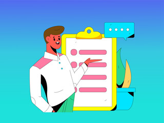 Invite friends to conduct questionnaire survey flat vector concept operation hand drawn illustration
