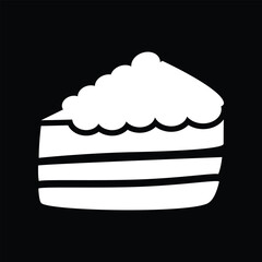Hand drawn chocolate cake slice icon. Black and white cake isolated vector illustration