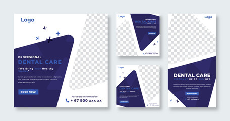 Dentist and Health Care Medical Social Media Post for Online Marketing Promotion Banner, Story and Web Internet Ads Flyer