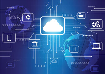 Fototapeta na wymiar Cloud computing technology concept with icons on blue background. blue gradient background use for your design. Vector illustration.