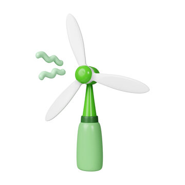 3d Wind mill, wind turbine. Renewable wind energy, green and alternative eco energy concept. icon isolated on white background. 3d rendering illustration. Clipping path.