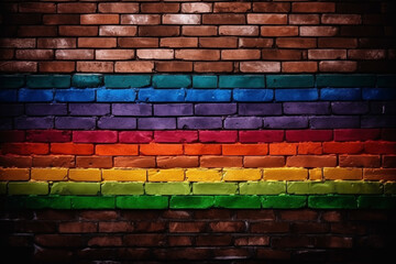 Pride flag on a brick wall, pride, background Generative AI
