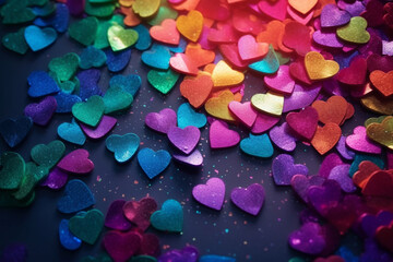 Rainbow glitter hearts, pride, background Generative AI