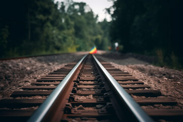 Fototapeta premium Pride flag on a train track, pride, background Generative AI