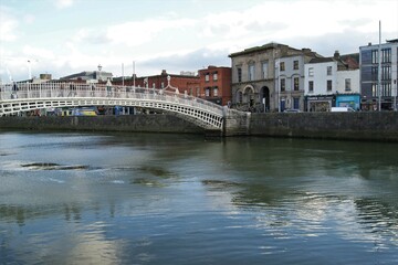 Fototapeta na wymiar European cityscape. Dublin, Ireland Ha' penny Bridge. 02.02.2023.