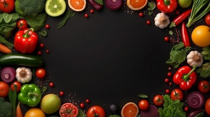 Fototapeta na wymiar Frame of organic food of fresh vegetables. Generative AI