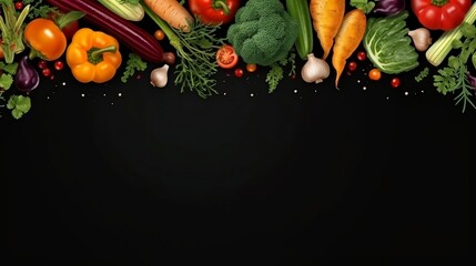 Frame of organic food of fresh vegetables. Generative AI