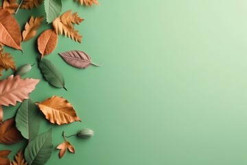 Leaves on a green background, generative ai