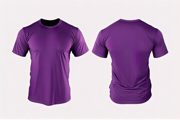 Photo realistic male purple t-shirts with copy space, front and back view. Created with Generative AI Technology