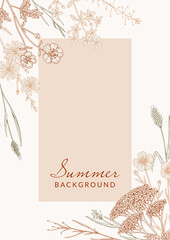 Hand drawn summer wildflowers design. Vector illustration in sketch style. Meadow flowers aesthetic background