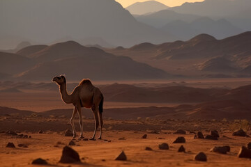 camel in desert landscape generative ai - obrazy, fototapety, plakaty