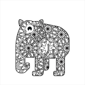 Animal mandala coloring page for kids and adults. Vector, icon, image, photo, illustration design.