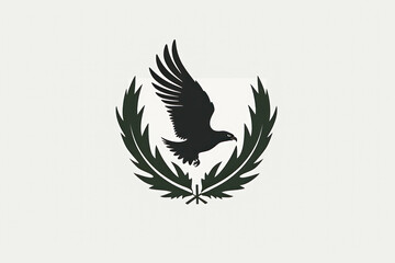 Obraz premium green leaf and flying bird minimalistic logo generative ai