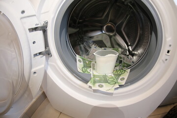 Washing machine with European money inside 