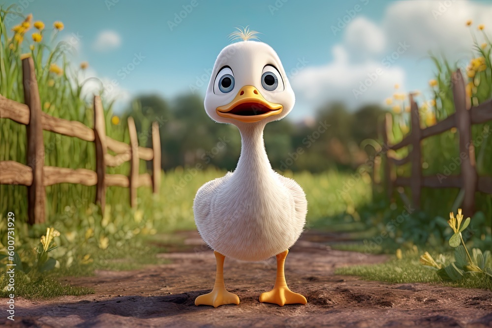 Poster Cute Cartoon Goose on a Farm (Generative AI)