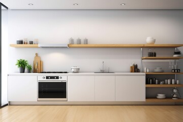 modern kitchen interior with fireplace, ai generative