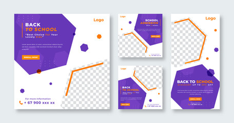 Back to School Admission or Education Social Media Post for Online Marketing Promotion Banner, Story and Web Internet Ads Flyer