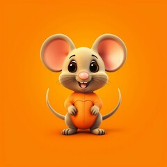 Cartoon Mouse Character on Orange Background (Cute). Generative AI