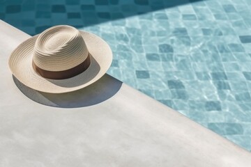 Fototapeta na wymiar hat near swimming pool in the hotel, ai generative