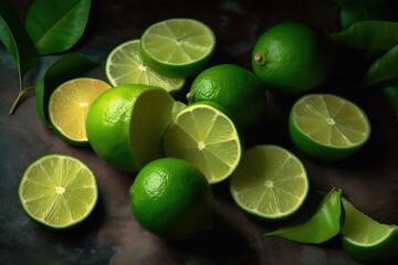 green limes - fresh citrus - healthy tropical fruits, ai generative