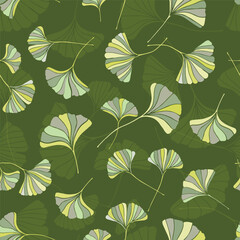 A seamless pattern of ginkgo leaves in various green shades