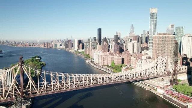 Epic aerial of NYC skyline from Manhattan's East River