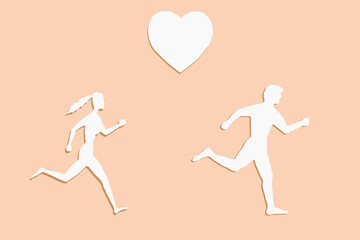 Silhouette man and woman running after each other. The concept of love, relationships, and sports