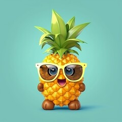 Cartoon Pineapple Character with Sunglasses (Cute). Generative AI