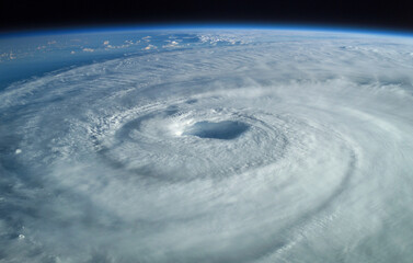 Fototapeta na wymiar Super Typhoon, tropical storm, cyclone, hurricane, tornado, over ocean. Weather background. Typhoon, storm, windstorm, superstorm, gale moves to the ground. Elements of this image furnished by NASA.