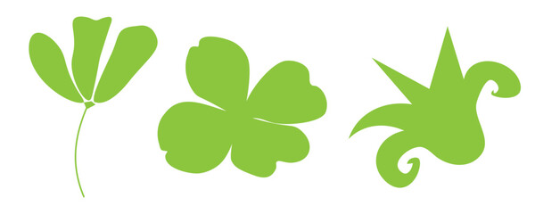 Stencil drawing of plants. Green vector botanical elements. Eco clipart. Flat and linear design. Summer set isolated on white background.