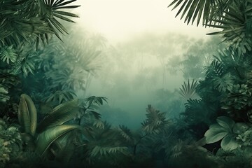 Fototapeta na wymiar Fresh exotic jungle background with lots of copy space, generative ai