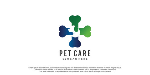 Pet care logo with dog silhouette symbol for store veterinary clinic hospital
