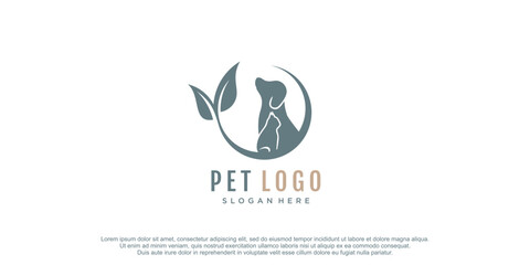 Pet care logo with dog and cat silhouette symbol icon vector illustration
