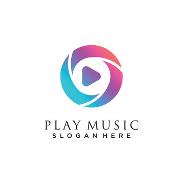 Play music logo with creative design premium vector