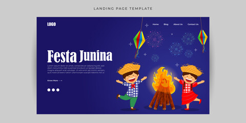 Fototapeta premium Vector illustration of Festa Junina Website landing page banner mockup Template