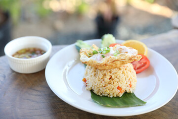 Fried rice with vegetable on street food thai restaurant