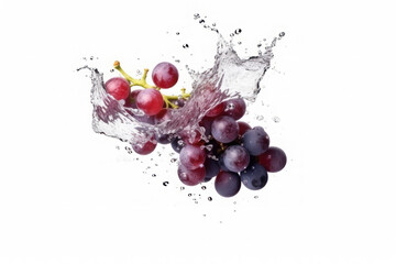 Fototapeta na wymiar Grapes and splashes of water on a white background. AI generative.