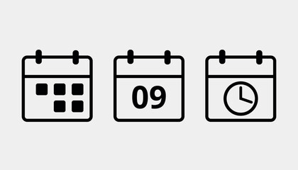 Vector calendar flat icon. Black leaked isolated illustration for graphic and web design. Day 09.