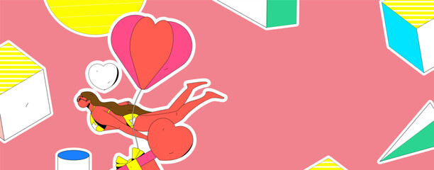 Happy Valentine's Day flat character vector concept operation hand drawn illustration
