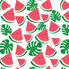 seamless pattern with painted watermelon